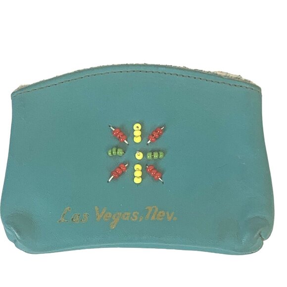 50s VTG Coin purse blue Indian Las Vegas Small Handmade Roadside Souvenir 7390 - Picture 2 of 6